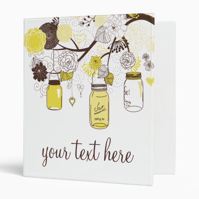 Classeur personnalisable floral jaune de pots de (Devant/intérieur)