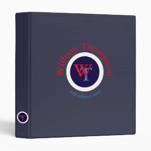 Classeur personnalisation, sujet et nom, monogramme bleu/ro