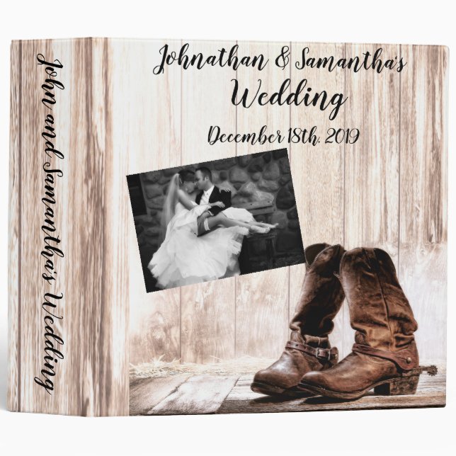 Classeur personnalisé 2" Mariage bottes pays rusti (Devant/Côté)
