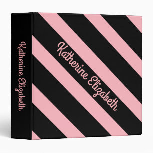 Classeur Personnalisé Ajouter votre nom rose et noir rayé