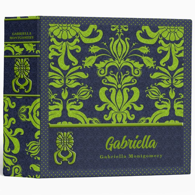 Classeur personnalisé avec point Polka bleu et ver (Devant/Côté)