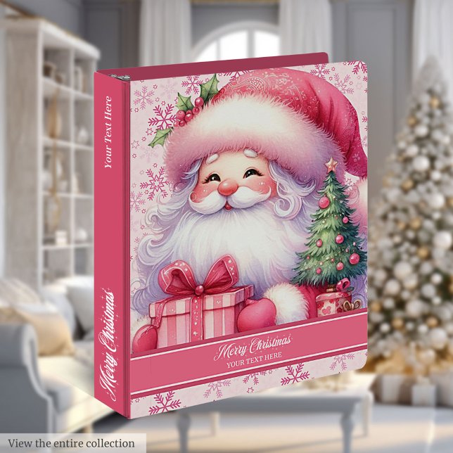 Classeur personnalisé avec un Père Noël rose de de (Cuter cartoon pink Santa Claus custom ring binder)