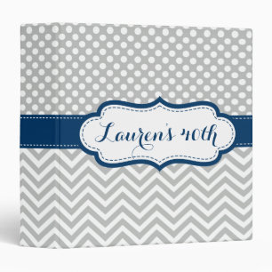 Classeur Personnalisé Blue Grey Chevron Pois Anniversaire