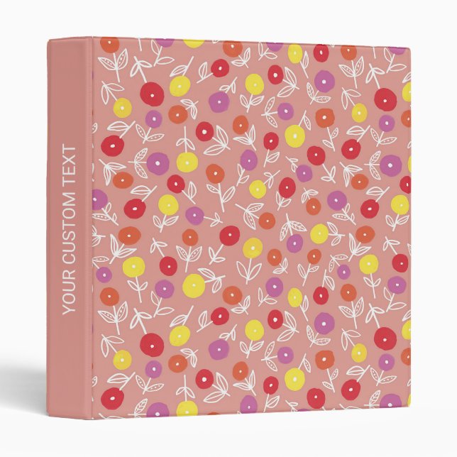 Classeur Personnalisé Cute Girly Peach Floral Ditsy Motif (Devant/Côté)