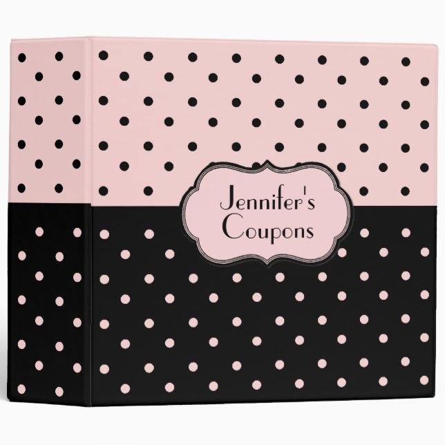 Classeur personnalisé élégant rose pâle et noir Po (Devant/Côté)