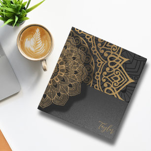 Classeur personnalisé en or moderne Mandala noir