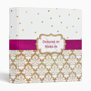 Classeur personnalisé Gold Damask et Polka Dot