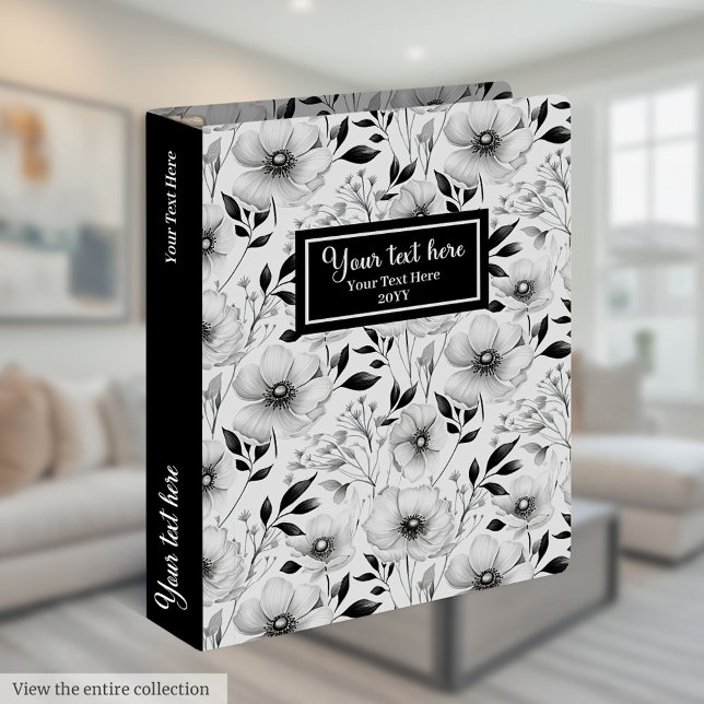 Classeur personnalisé noir et blanc charmant (Charming black and white custom name binder)