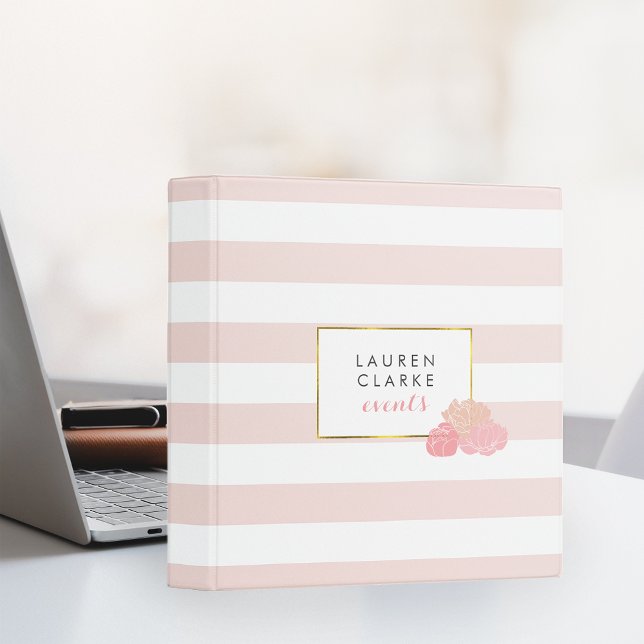 Classeur personnalisé Pink Stripe & Blush Peony (Créateur téléchargé)