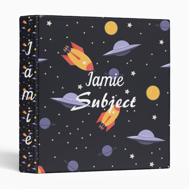 Classeur Personnalisé. Space Rockets. (Devant/Côté)