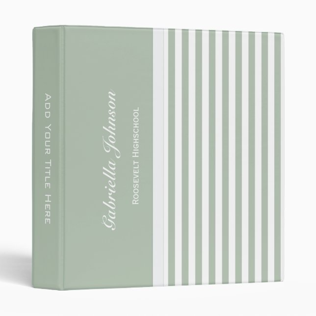 Classeur Personnalisé : Vert Sage Et Blanc (Devant/Côté)