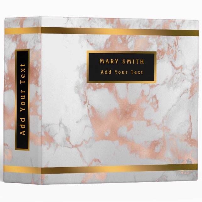 Classeur Personnaliser de luxe en marbre blanc rose Parties (Devant/Côté)