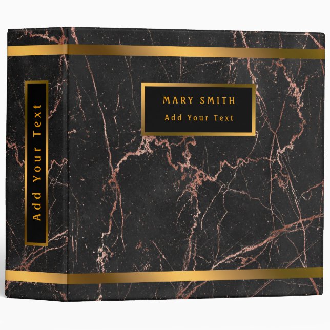 Classeur Personnaliser de luxe en marbre noir rose (Devant/Côté)