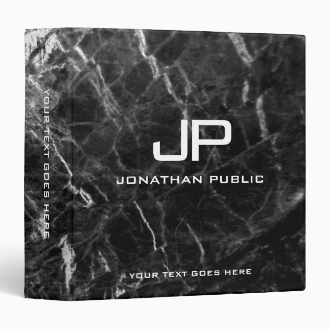Classeur Personnaliser en marbre noir Monogramme Élégant in (Devant/Côté)