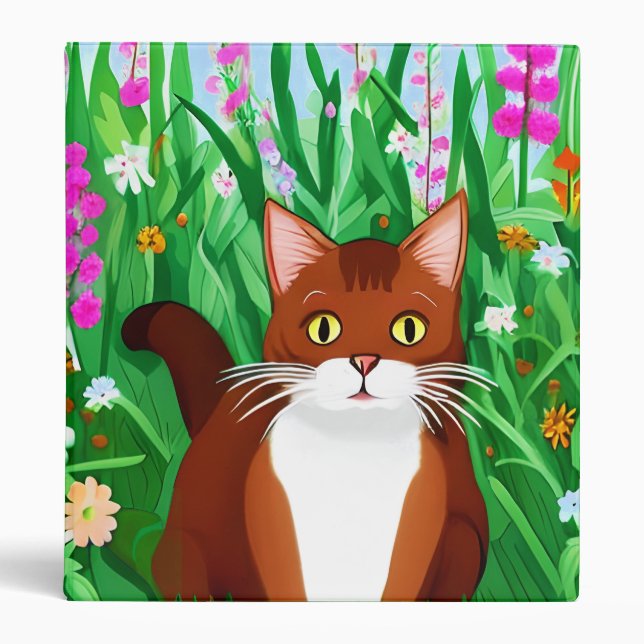 Classeur Petit gingembre Kitty Brown dans un champ de fleur (Devant)