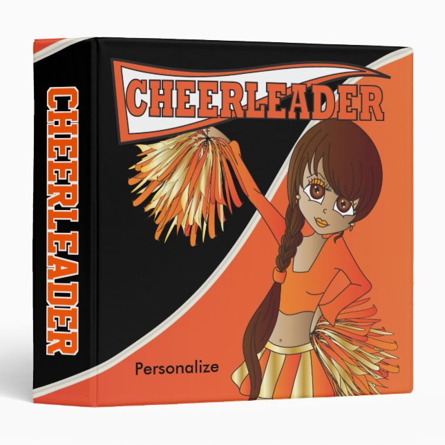 Classeur Petite fille Pom-pom girl en orange (Devant/Côté)