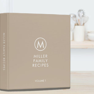 Classeur Petite Recette de monogramme de famille beige styl