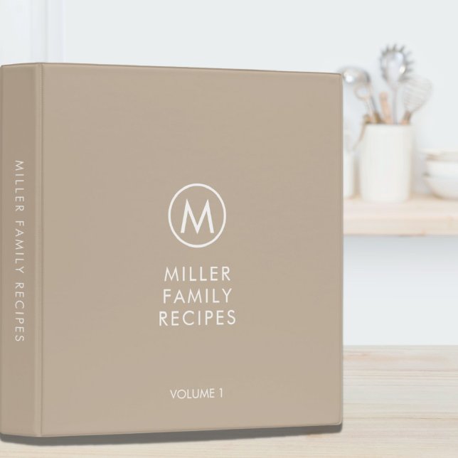 Classeur Petite Recette de monogramme de famille beige styl (Créateur téléchargé)