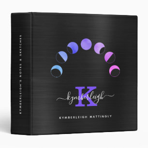 Classeur Phases de Lune Noire Glam Pastel Purple Nom du mon