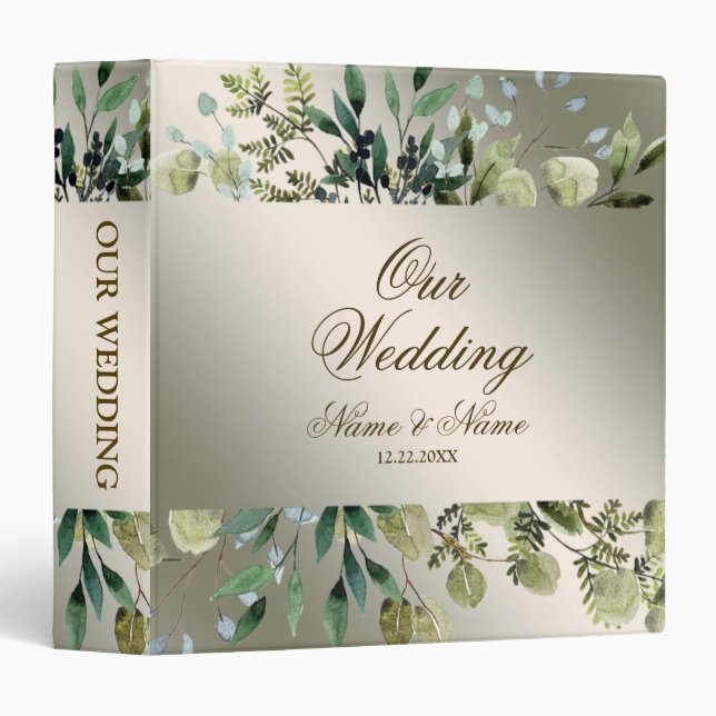 Classeur Photo Album Mariage Feuilles verts Golden (Devant/Côté)