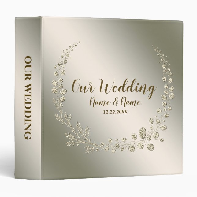 Classeur Photo Album Mariage Party Golden Floral Feuilles (Devant/Côté)