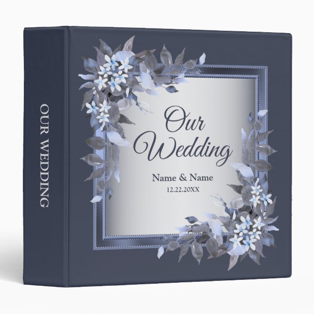 Classeur Photo Album Mariage Party Marine Blue Floral Moder (Devant/Côté)