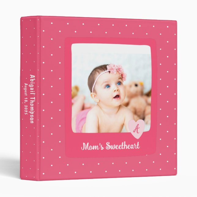 Classeur Photo Coeur rose Monogramme Bébé Fille (Devant/Côté)