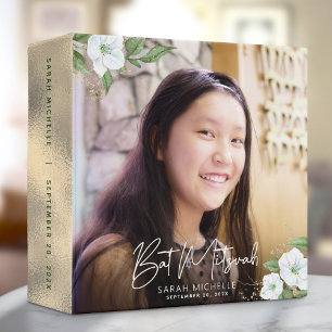 Classeur Photo de Bat Mitzvah or floral aquarelle script