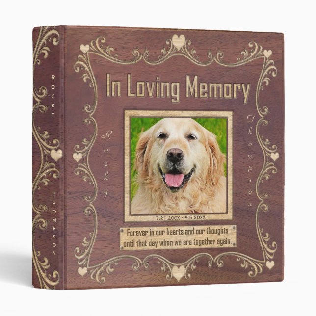 Classeur Photo de chien Mémorial en bois sculpté look (Devant/Côté)