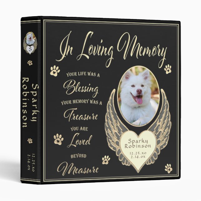 Classeur Photo de chien personnalisée Mémorial avec Classeu (Devant/Côté)
