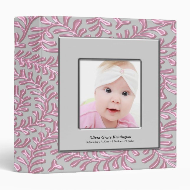 Classeur Photo de fille de bébé rose gris (Devant/Côté)