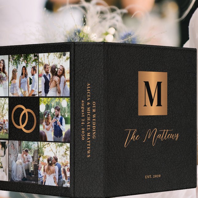 Classeur Photo élégant monogramme noir mariage d'or (Créateur téléchargé)