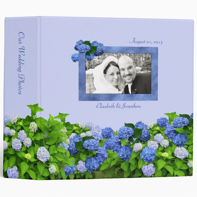 Classeur photo Mariage Blue Hydrangea, 2 pouces (Devant/Côté)