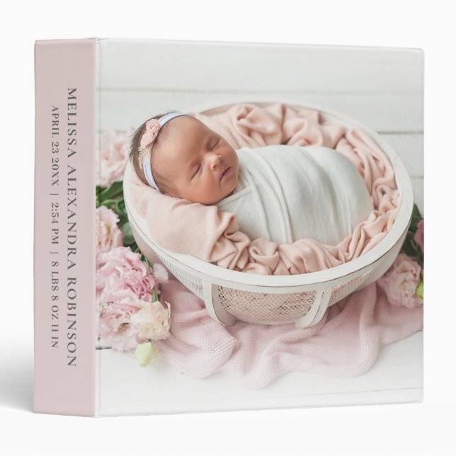 Classeur Photo Nouveau-né Bébé Fille Statistiques Blush Pin (Devant/Côté)