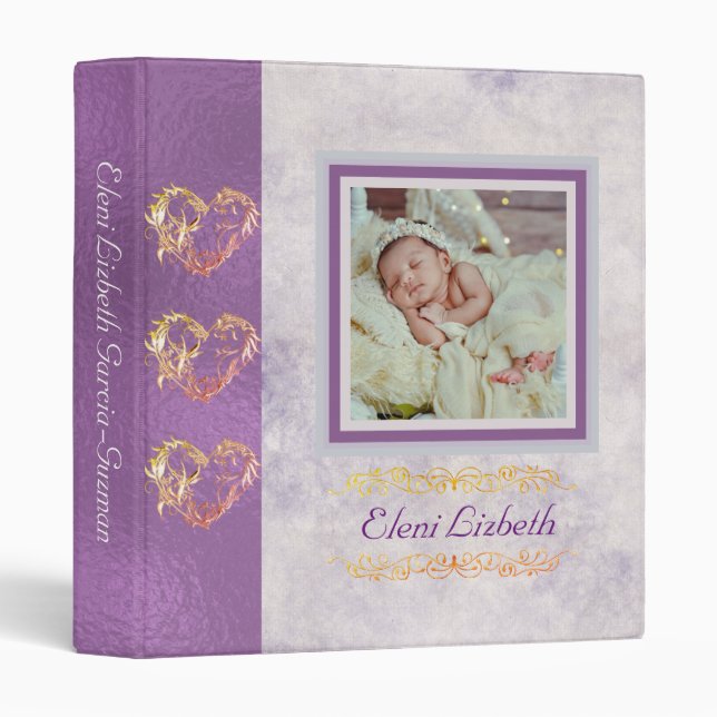 Classeur Photo & Scroll Hearts - Lilac Baby Binder (Devant/Côté)