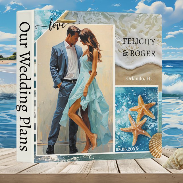 Classeur photo Wedding planner de la plage (Boho beach scrapbook wedding planner binder with your own photo on a collage of beach imagery)