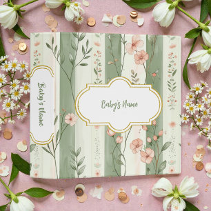 Classeur Photos de bébé florales vert olive neutre pour béb