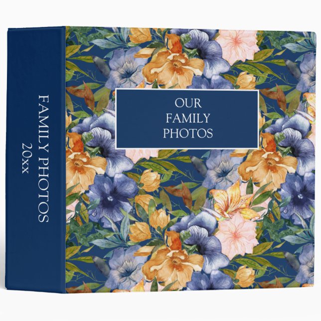 Classeur Photos de la famille Floral Blue Orange (Devant/Côté)