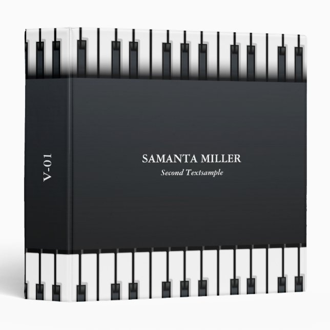 Classeur Piano abstrait noir et blanc texte personnalisé (Devant/Côté)