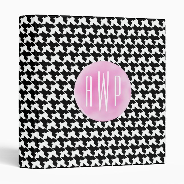 Classeur Pied-de-poule décoré d'un monogramme + Aquarelle (Devant/Côté)