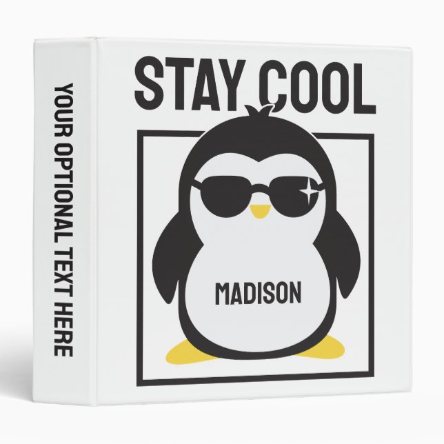 Classeur Pingouin cool de nom personnalisé (Devant/Côté)