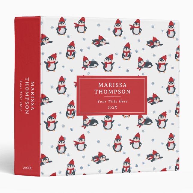 Classeur Pingouins mignons Oiseaux d'hiver Animaux arctique (Devant/Côté)
