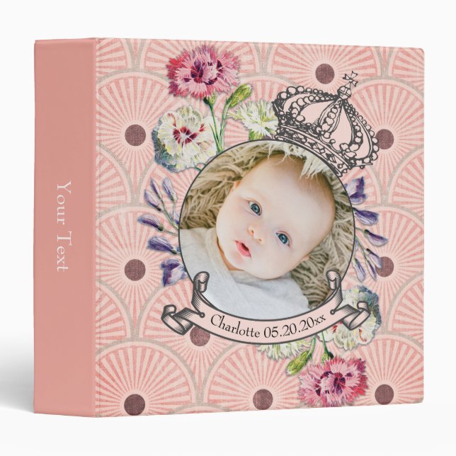 Classeur Pink Baby Photo Ephemera Pretty Princess Custom (Devant/Côté)