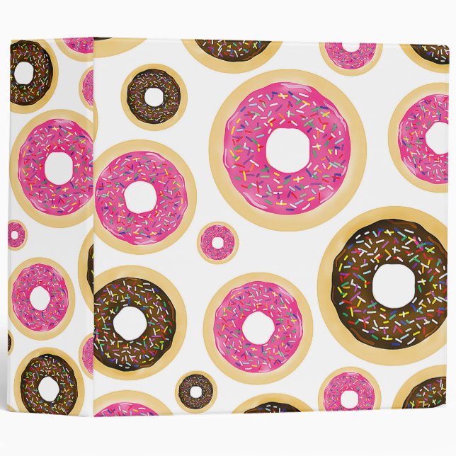 Classeur Pink & Brown Sprinkt Donuts Moderne Amusant mignon (Devant/Côté)