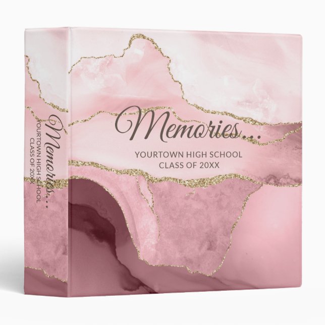 Classeur Pink Burgundy Gold Marble Memories année scolaire (Devant/Côté)