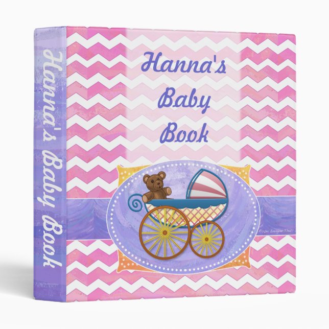 Classeur Pink Chevron Pram Custom Baby Book (Devant/Côté)