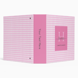 Classeur Pink En vichy Plaid Motif mignon Personnalisé