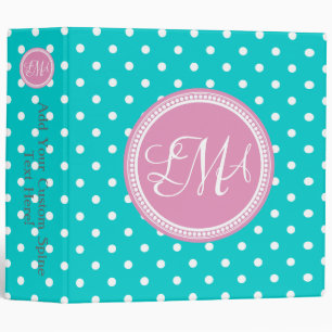 Classeur Pink et Aqua Monogrammé Polka Dot Personnalisé
