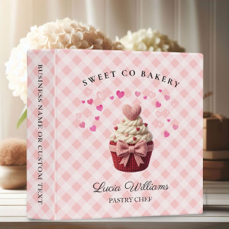 Classeur Pink Gingham Faux Crochet Cupcake bakery