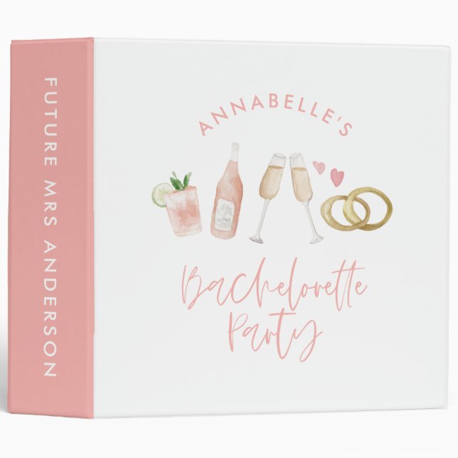 Classeur Pink girly modern cocktail script bachelorette (Devant/Côté)